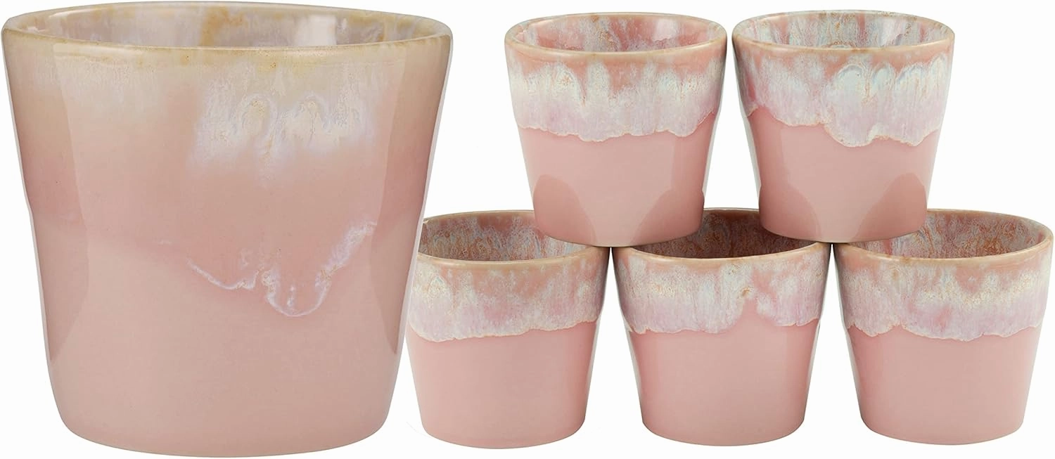 23727, Grespresso Series, 6-Piece Crockery Set, Lungo Stoneware Set, Dishwasher and Microwave Safe, Made in Portugal, 21 Centiliters, Rose