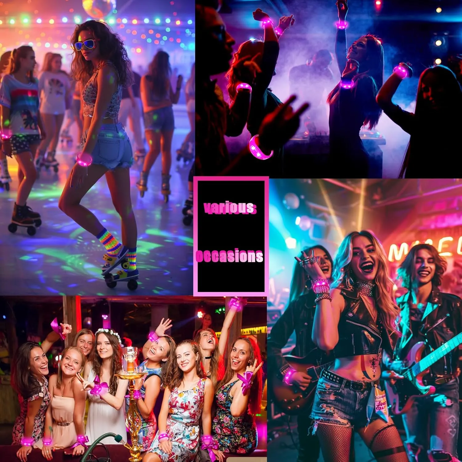 24 Pcs LED Glow Bracelets Sound Activated Bracelet Glow Bracelets with Flashing LED Strobe for Carnival,Concerts , Night Events, Rave, Game Prizes, Birthday Party Favor,Class Gift (pink