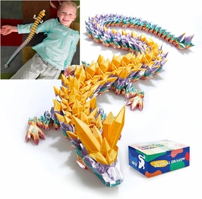 24 in 3D Printed Dragon, 24inch Dragon，3D Dragon Toy,Large Dragon Present,Ariculated Crystal Dragon(Gold Rainbow)