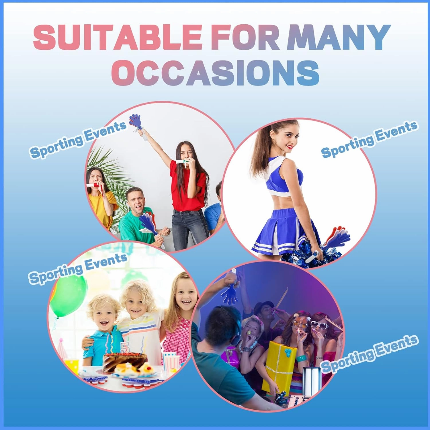 24 Pcs Red/White/Blue Hand Clappers 7.5 Inch Noise Makers Plastic Clapping Hands Noisemakers Patriotic Parties, Sporting Event, Concert Supplies Dance Celebrations and Many Other Occasions