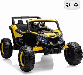 24V Kids Ride-On Utv Car – Battery-Powered Electric Vehicle with Remote Control, Spring Suspension, 200W Motor, Metal Frame, USB, Music, and Led Lights, Perfect Ride-On Toy for Children(Yellow)