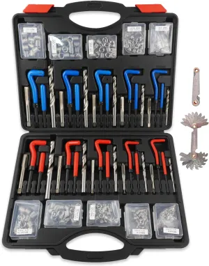 263-Piece Helicoil Thread Repair Kit, Metric & SAE HSS Helicoil Drill Thread Restorer Kit, Rethreading Tools in 1/4" 5/16" 3/8" 7/16" 1/2" & M5 M6 M8 M10 M12 Sizes and Thread Gauge