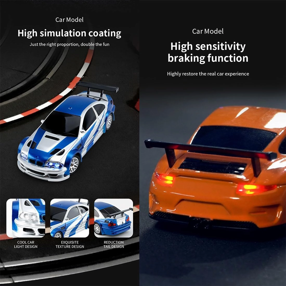2.4G RC Drift Car with Lights for Beginner, 1/43 Scale 4WD High-Speed 15KM/H Electric Mini Racing Car Remote Control Sport Drift Car for Adults– RTR/Gyro Version
