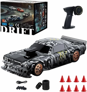 2.4G RC Drift Car with Lights for Beginner, 1/43 Scale 4WD High-Speed 15KM/H Electric Mini Racing Car Remote Control Sport Drift Car for Adults– RTR/Gyro Version