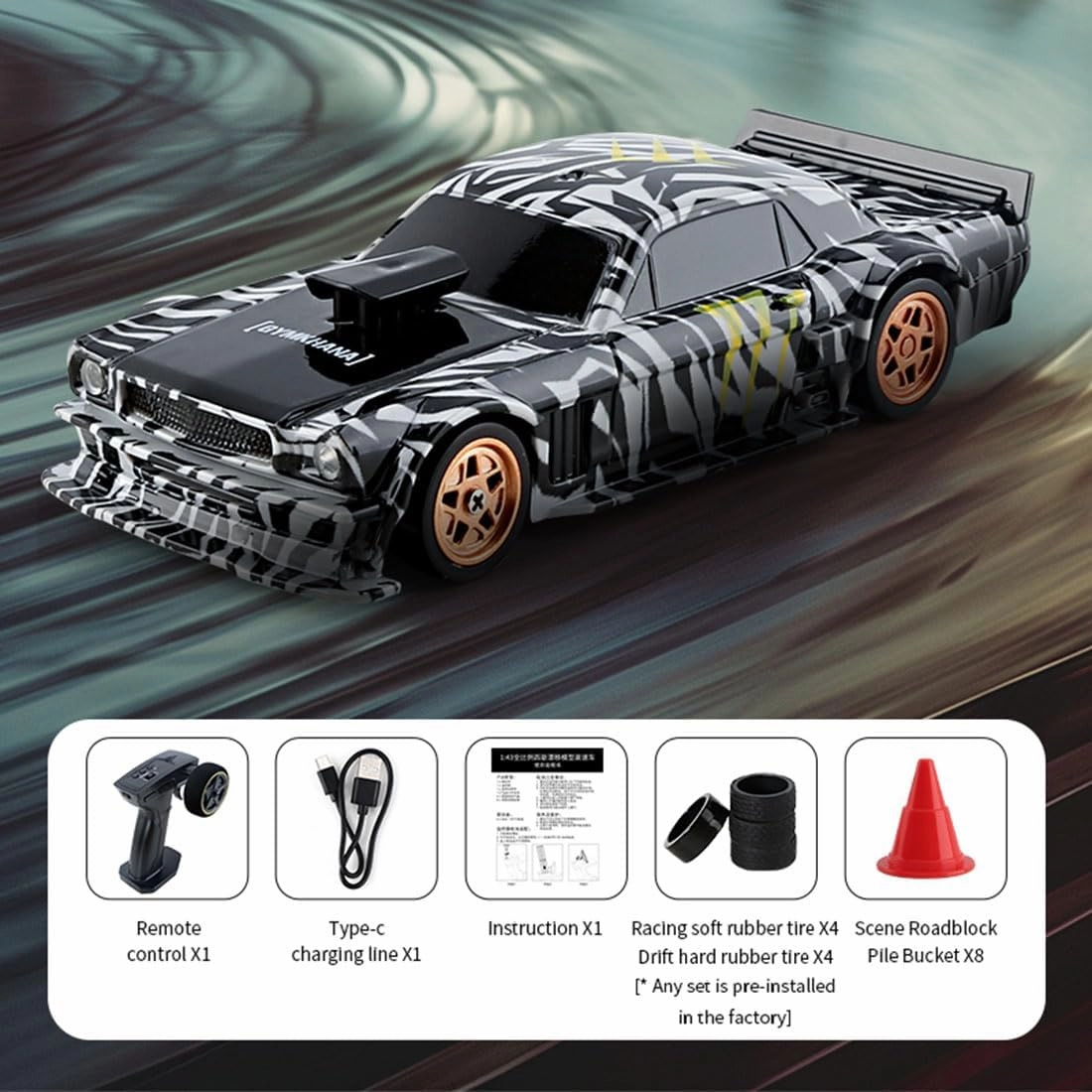 2.4G RC Drift Car with Lights for Beginner, 1/43 Scale 4WD High-Speed 15KM/H Electric Mini Racing Car Remote Control Sport Drift Car for Adults– RTR/Gyro Version