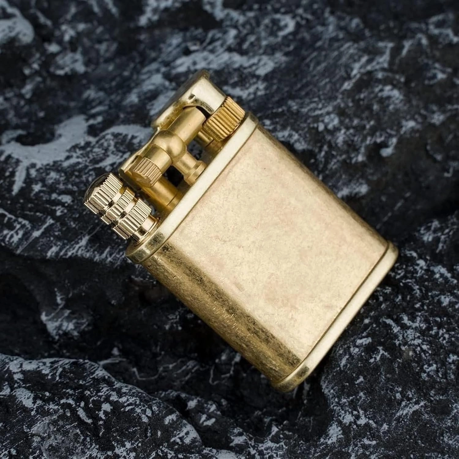 2 in 1 Vintage Kerosene Lighter Permanent Match Lighter Trench Lighter Soft Flame Antique Rocker Arm Flint Wheel Kerosene Lighter with Permanent Match Smoking Gift for Men and Women(Gold)