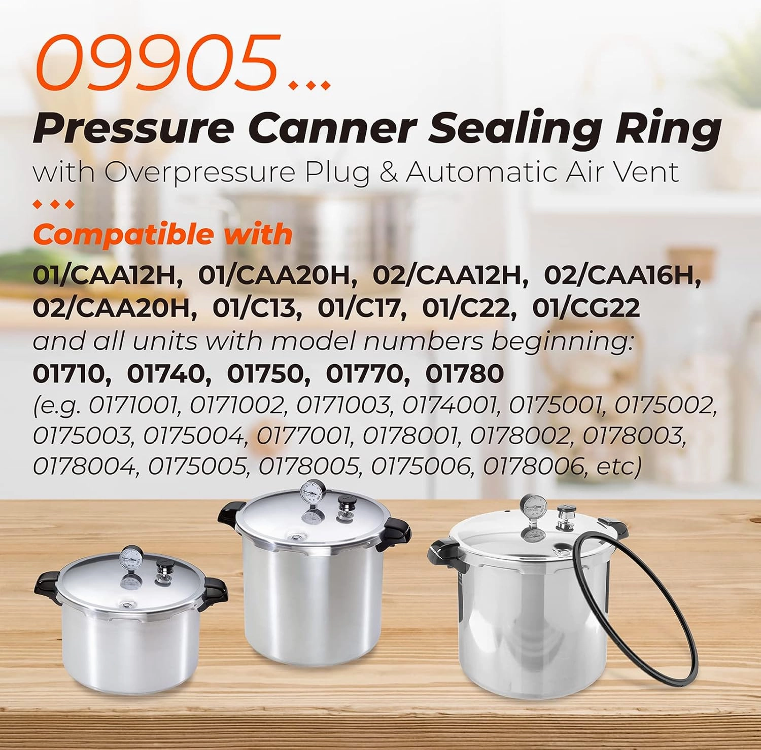 2 Pack 09905 Pressure Canner Sealing Ring with Automatic Air Vent & Overpressure Plug Replacement Gasket for Presto Pressure Canner 01710 01740 01750 01770 01780