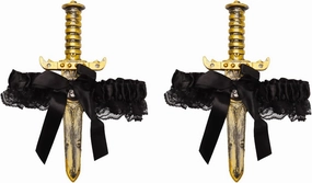 2 Pcs Bow Garter with Pirate Dagger Lace Bow Leg Ring Sword Leg Holster for Halloween Carnival Dress Up Props Women Girls Favor,Black