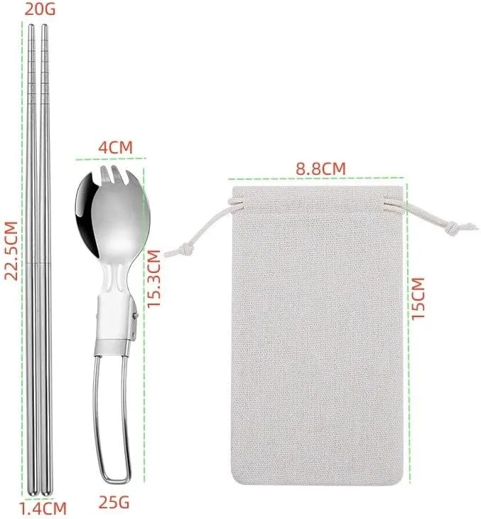 2pcs Stainless Steel Chopsticks Spoon Camping Folding Cutlery Set with Bag(W2PCS-2)