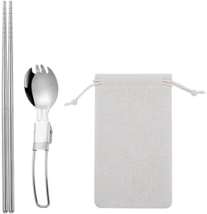 2pcs Stainless Steel Chopsticks Spoon Camping Folding Cutlery Set with Bag(W2PCS-2)