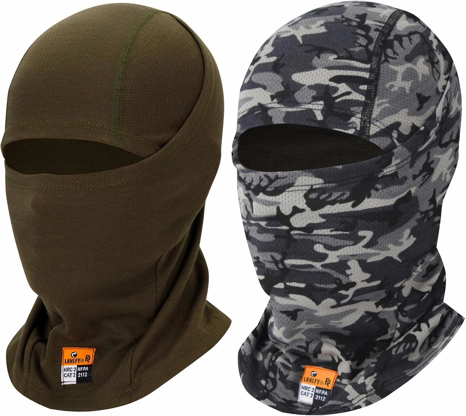 2PCS FR Balaclava Summer Lightweight Face Mask Flame Resistant for Industrial Workers Motorcyclists Windproof Dustproof Breathable Protective Headwear Camo/Army Green