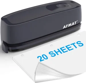 3 Hole Puncher for Paper, AFMAT Electric Hole Punch 3 Ring, 20-Sheet Paper Punch, AC or Battery Operated 3 Hole Puncher, Effortless Punching, Long Lasting Paper Punch for Office School Studio, Gray