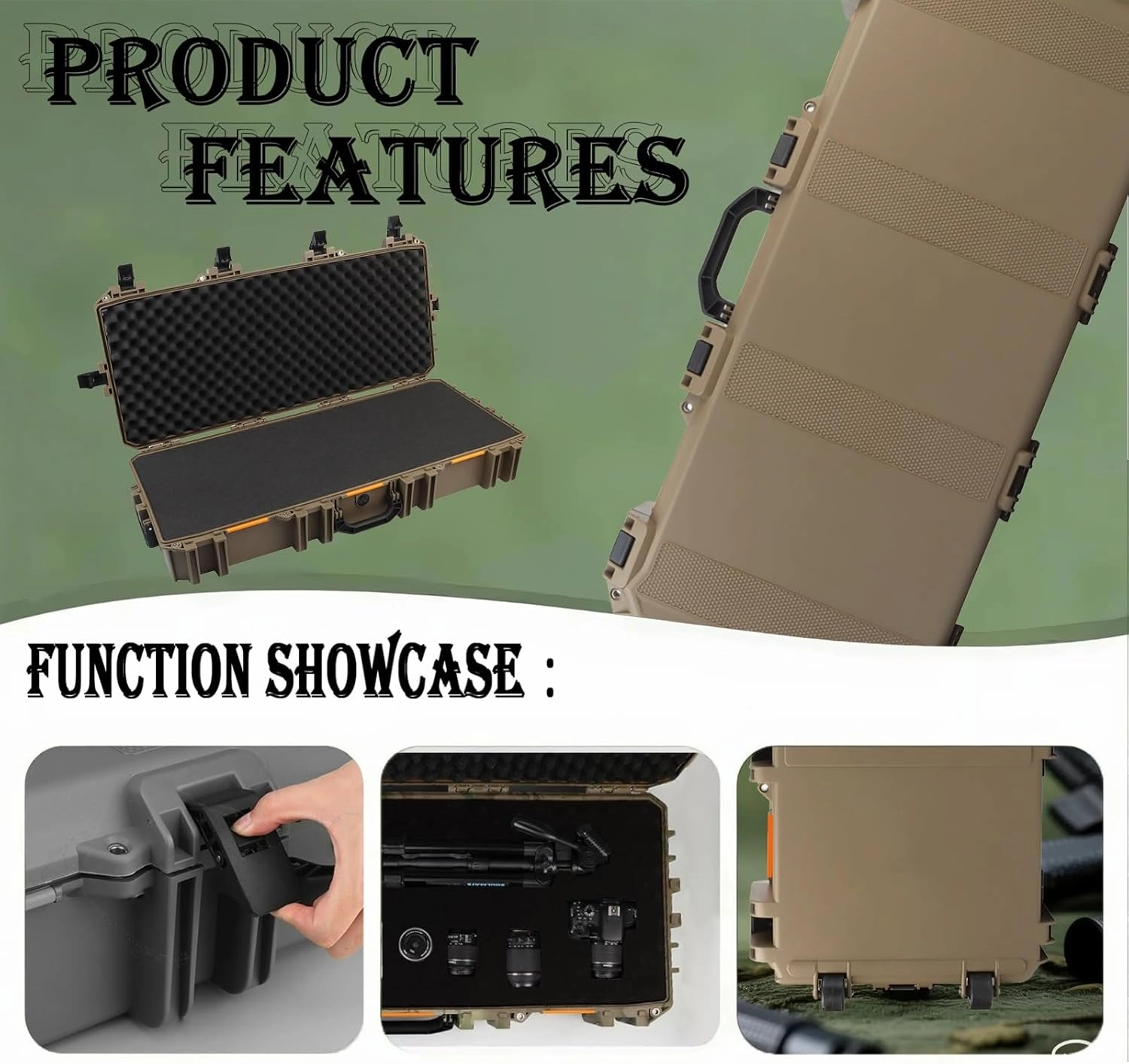 39-Inch Tactical Equipment Storage Case, Rolling Hard Shell for Rifles, Waterproof Outdoor Protection Box with Lockable Hasp