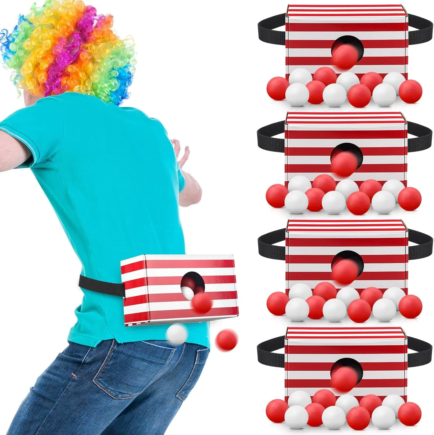 4 Sets Carnival Party Shaking Swing Balls Game Set Outdoor Minute to Win It Games with 4 Set Straps Shake Boxes 80 Balls for Adults Family Birthday Movie Night