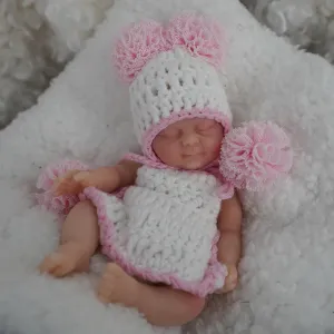 4.5 Inch Mini Silicone Baby, Reborn Baby Dolls Silicone Full Body Girl,Realistic Sleeping Newborn Baby Miniature Palm-Sized Decompression Toy with Feeding Accessories