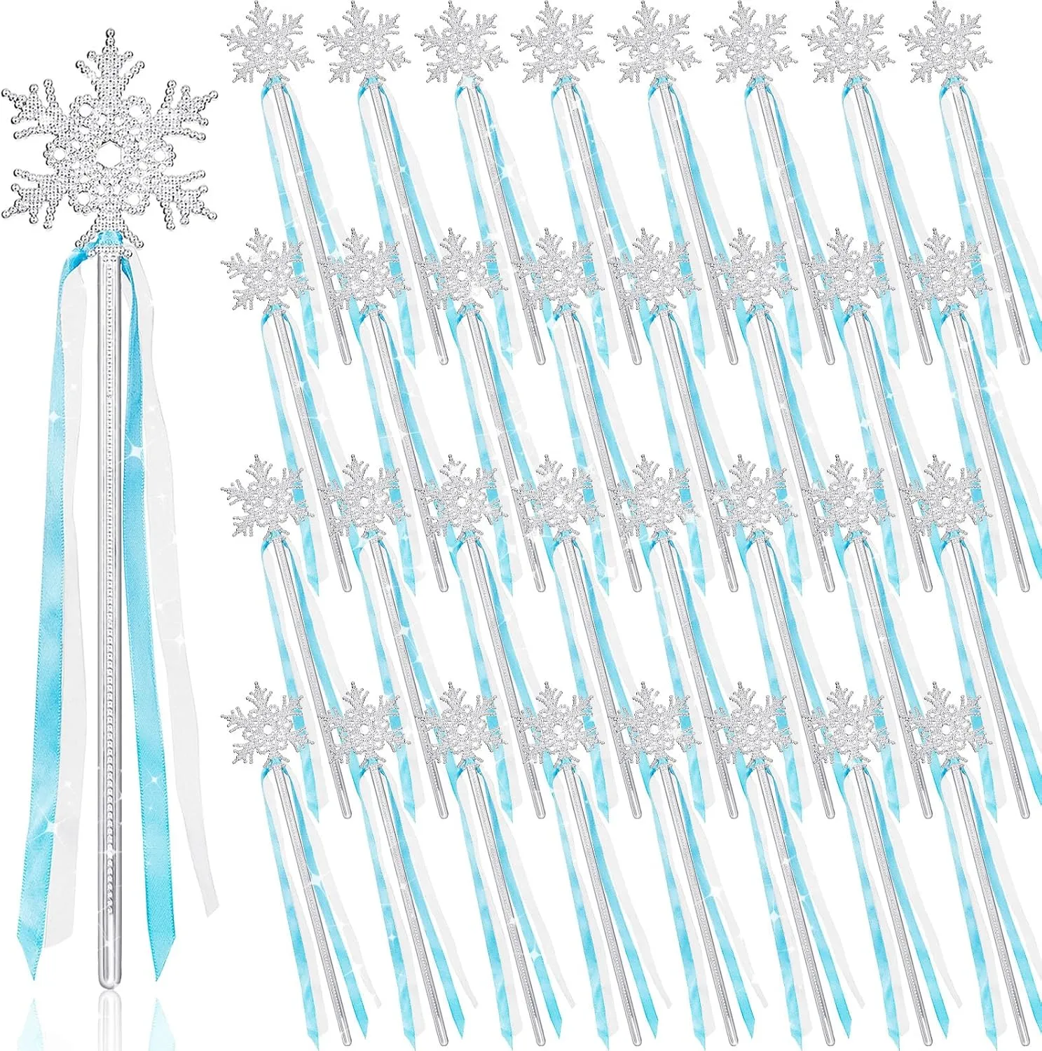 48 Pcs Snowflake Wand Sparkling Snowflake Fairy Wands for Winter Kids Girls Boys Princess Theme Birthday Party Favors Play Supplies Decorations