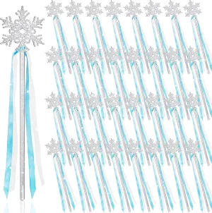 48 Pcs Snowflake Wand Sparkling Snowflake Fairy Wands for Winter Kids Girls Boys Princess Theme Birthday Party Favors Play Supplies Decorations