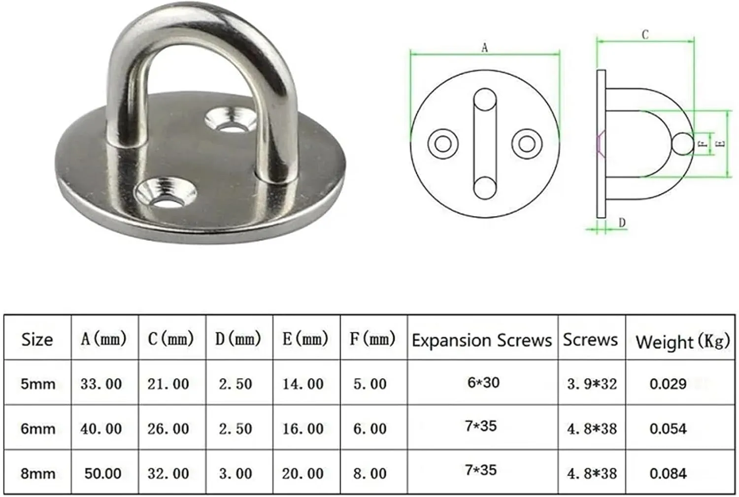 4PCS 5/6/8mm Staple Ring Hook Heavy Duty Ceiling Mount Hanger DIY Tool Flange Bolt Hook Hardware for Boat for Outdoor or Indoor Activity(8.0mm)