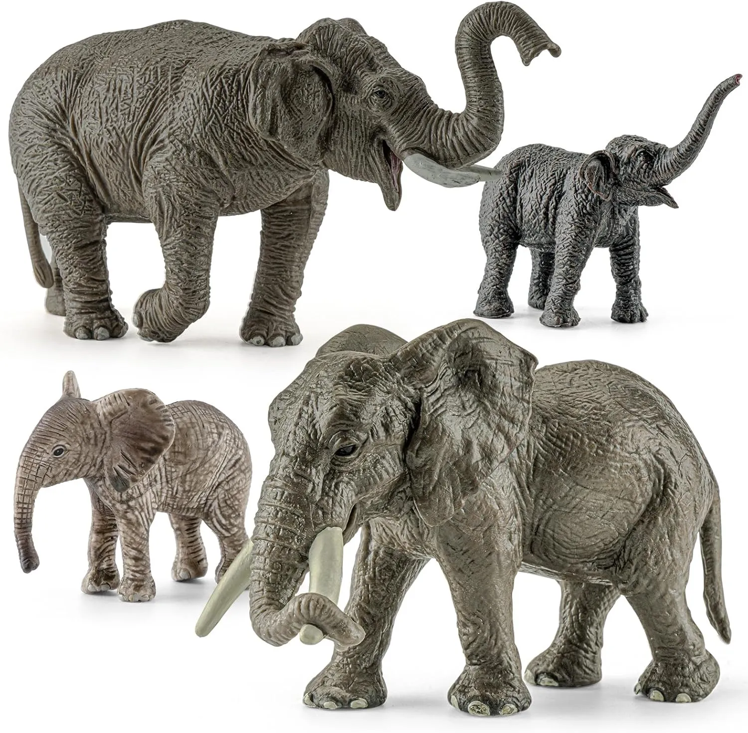 4PCS Safari Elephant Animals Toys, Plastic Wild Animals Family Figures Toy for Kids Ages 3-5 Includes African & Asian Elephant and Cubs, Cake Toppers Birthday Gift Party Favors for Boy Girl
