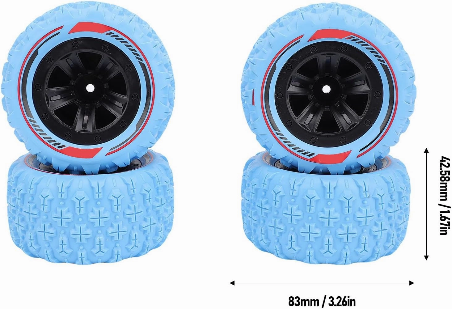 4PCS 12mm Hex RC Wheel Tire Extra Large Mud Terrain Tires with Anti Skid Surface Aluminum Alloy Beadlock Wheels for 1/14 1/16 RC Car Crawler Truck (Blue)