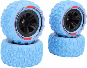4PCS 12mm Hex RC Wheel Tire Extra Large Mud Terrain Tires with Anti Skid Surface Aluminum Alloy Beadlock Wheels for 1/14 1/16 RC Car Crawler Truck (Blue)