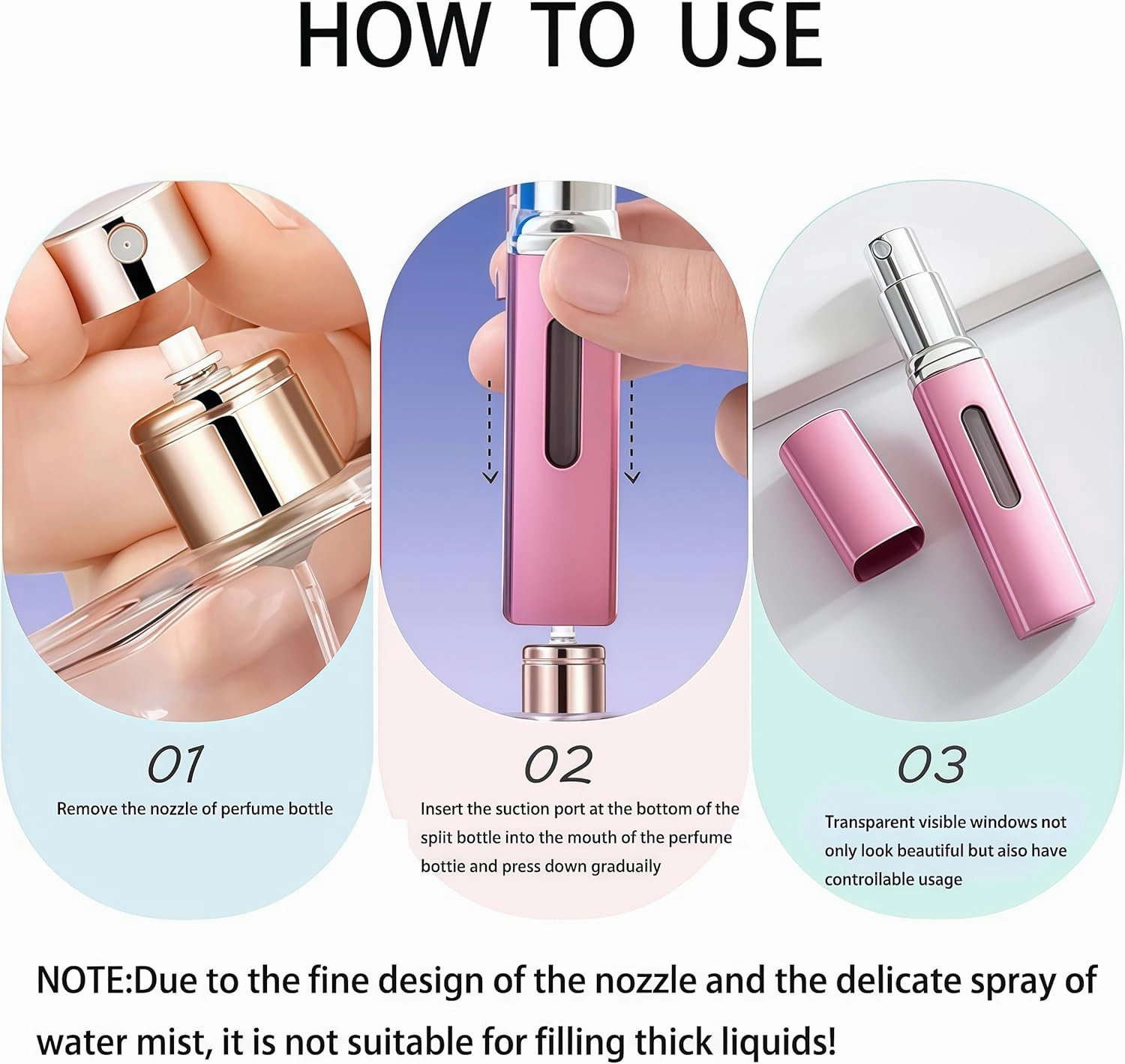 4PCS Perfume Travel Refillable Bottle, Bottom-Filling Fragrances Perfumes Atomizer, Mini Cologne Dispenser, Portable Sprayer Perfume Contianer, for Traveling of 8ML