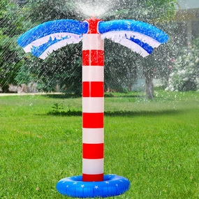 4th of July Inflatable Sprinkler 59 x 20. 5 Inch American Flag Sprinkler Independence Day Outdoor Water Game Patriotic Red Blue Backyard Decoration Summer Palm Tree Decor for Yard Hawaiian Party