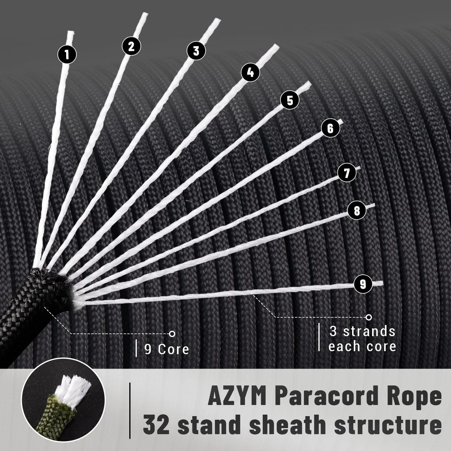 550 Paracord Rope,100ft/330ft 9 Strand Parachute Cord 4mm,Tactical Paracord Rope para Cord Lanyard for Climbing,Tent,Camping,Hammock,Clothsline,Hiking,Fishing,Survival Bracelet