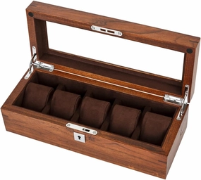 5 Slot Watch Display Case, Watch Box for Men Women, Jewelry Box Storage Watch and Watch Box, Watch Holder Organizer(Dark brown interior)