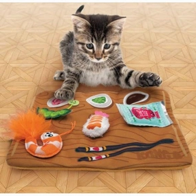 5-Toys-In-1 Sushi Cat Toy | Giftable Cat Crackle Play Mat