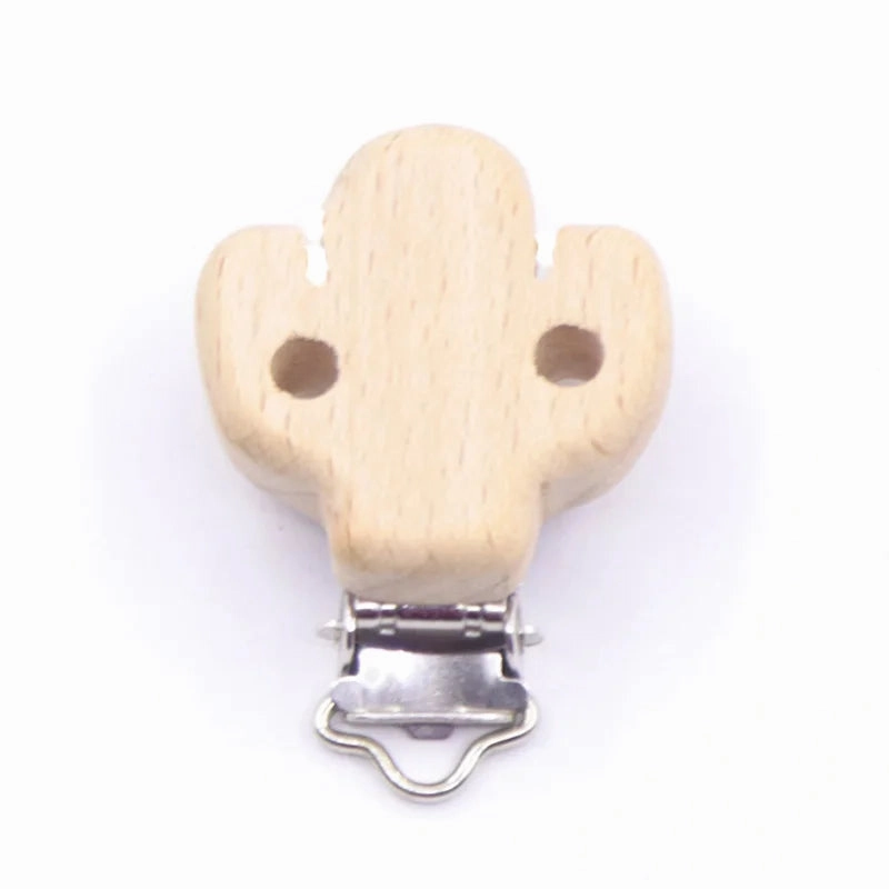5pcs Cute Wood Cartoon Animal Pacifier Clip Set, Beech Chain Holder, DIY Baby Accessory, Natural Teething Clip