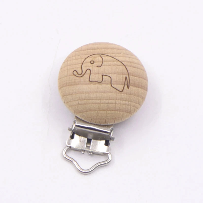 5pcs Cute Wood Cartoon Animal Pacifier Clip Set, Beech Chain Holder, DIY Baby Accessory, Natural Teething Clip