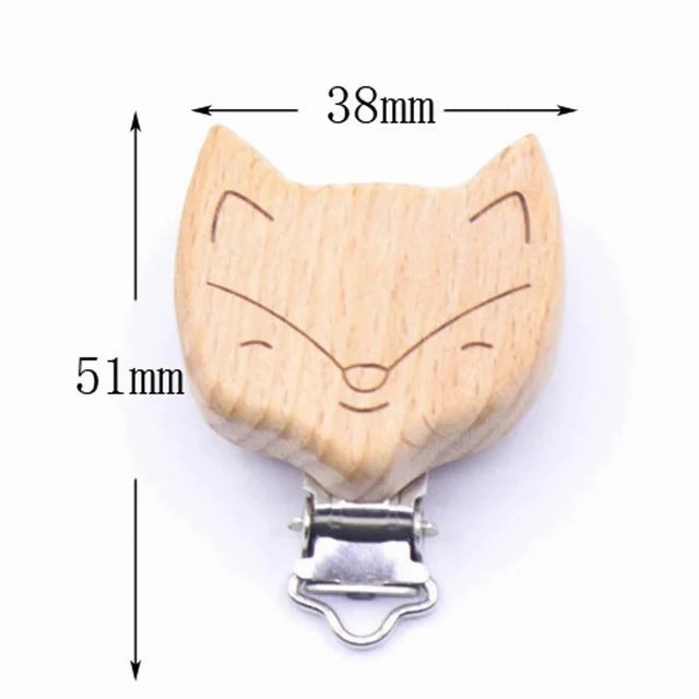 5pcs Cute Wood Cartoon Animal Pacifier Clip Set, Beech Chain Holder, DIY Baby Accessory, Natural Teething Clip