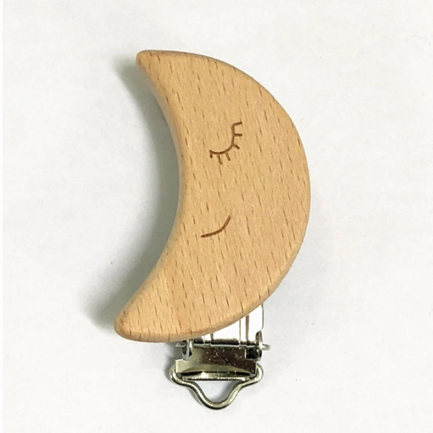 5pcs Cute Wood Cartoon Animal Pacifier Clip Set, Beech Chain Holder, DIY Baby Accessory, Natural Teething Clip