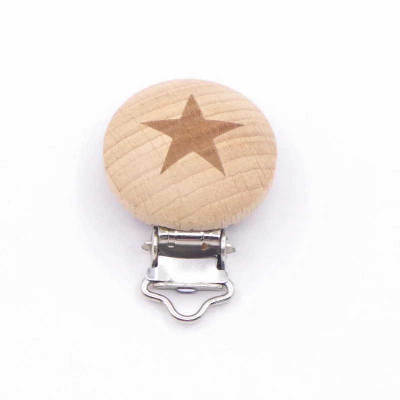 5pcs Cute Wood Cartoon Animal Pacifier Clip Set, Beech Chain Holder, DIY Baby Accessory, Natural Teething Clip