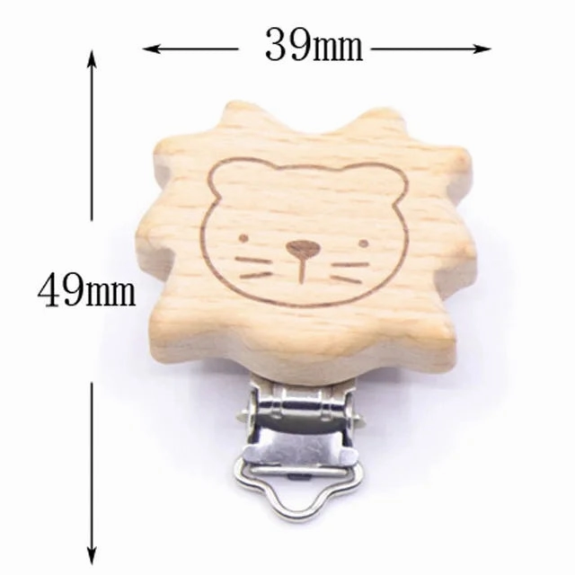 5pcs Cute Wood Cartoon Animal Pacifier Clip Set, Beech Chain Holder, DIY Baby Accessory, Natural Teething Clip