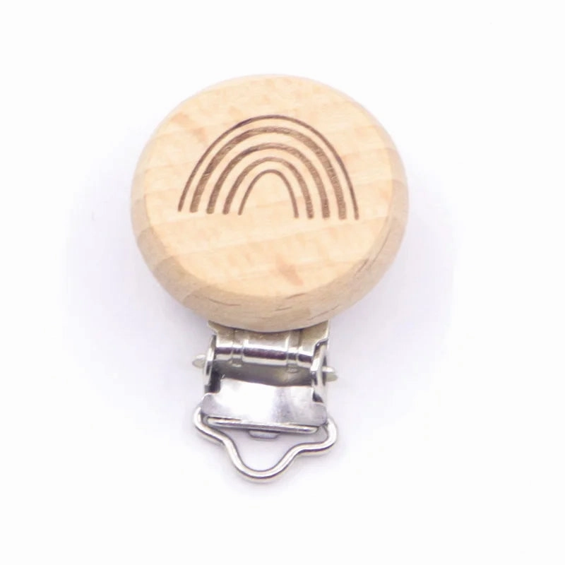 5pcs Cute Wood Cartoon Animal Pacifier Clip Set, Beech Chain Holder, DIY Baby Accessory, Natural Teething Clip