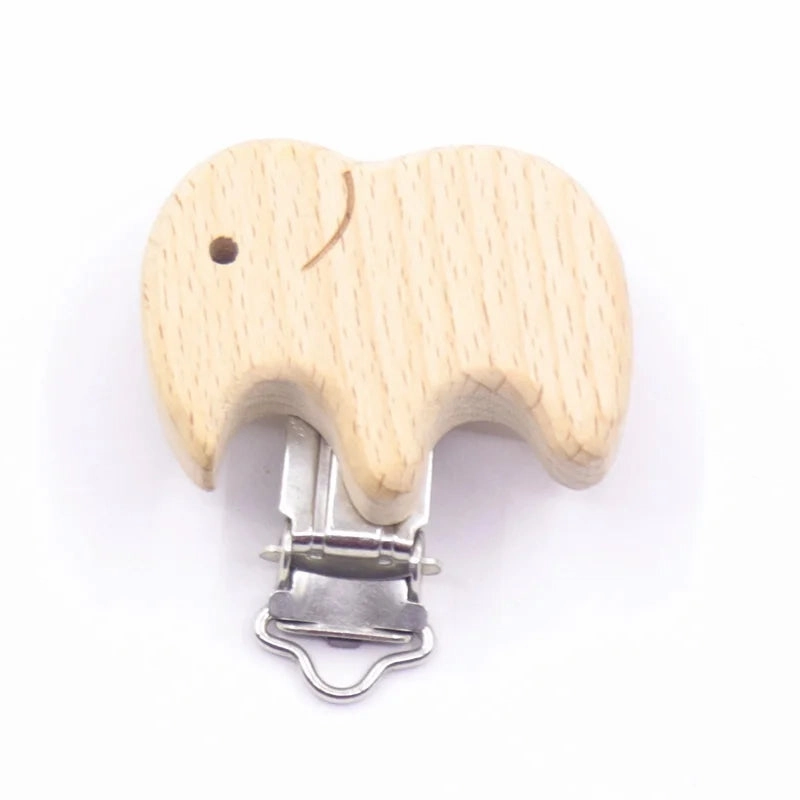 5pcs Cute Wood Cartoon Animal Pacifier Clip Set, Beech Chain Holder, DIY Baby Accessory, Natural Teething Clip