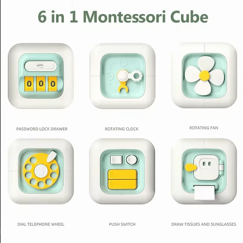 6-in-1 Montessori Busy Cube – Educational Sensory Toy for Toddlers