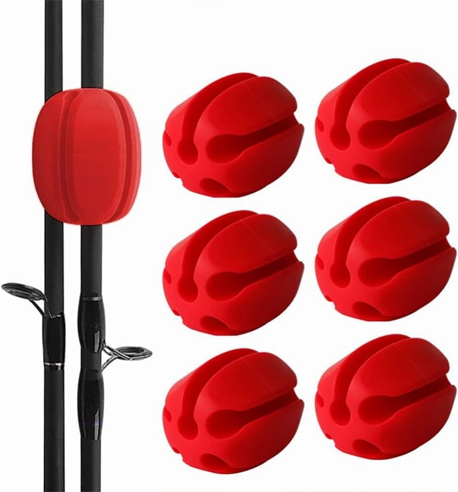 6-Pack Silicone Fishing Rod Holder Straps – Elastic Rod Holders for Fishing Poles with 5 Multi-Size Holes– Portable, Durable, Reusable & Lightweight – Fishing Accessories for Storage & Organization
