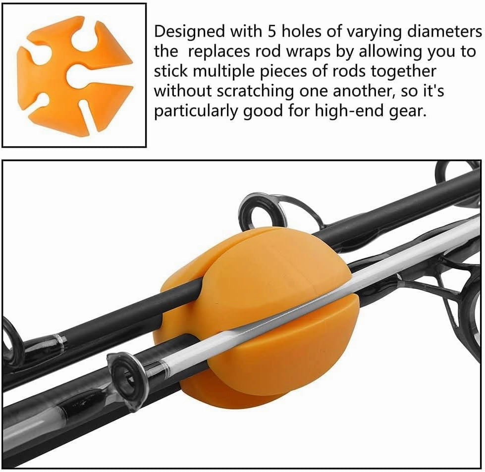 6-Pack Silicone Fishing Rod Holder Straps – Elastic Rod Holders for Fishing Poles with 5 Multi-Size Holes– Portable, Durable, Reusable & Lightweight – Fishing Accessories for Storage & Organization