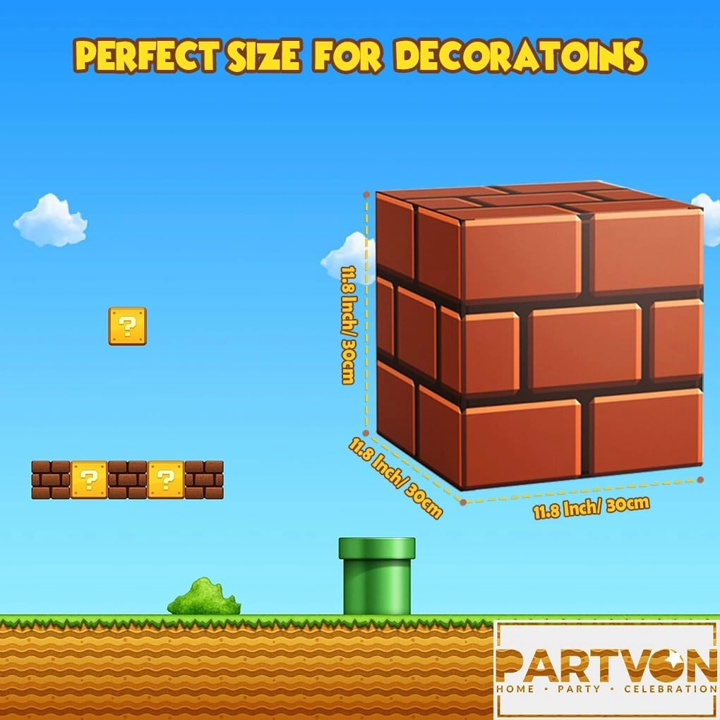 6 Pieces Video Game Brick Boxes 11.8 x 11.8 Inch Party Favor Boxes Brick Box Party Supplies for Video Game Theme Party Decorations
