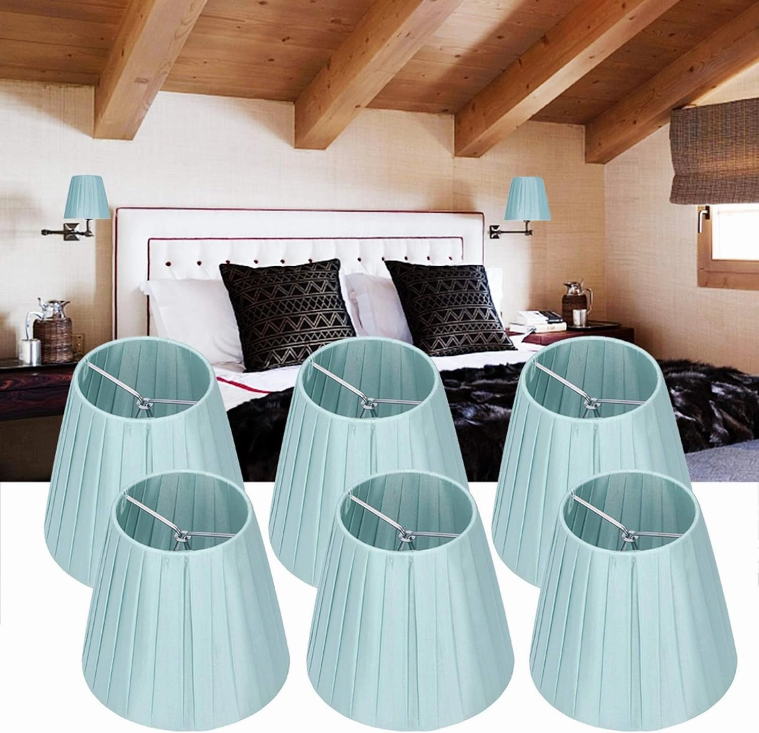 6Pcs Chandelier Lampshade, Household Modern Clip On Fabric Lampshade Small Lamp Shade Droplight Wall Lamp Shade for Small A B C F P Bulb
