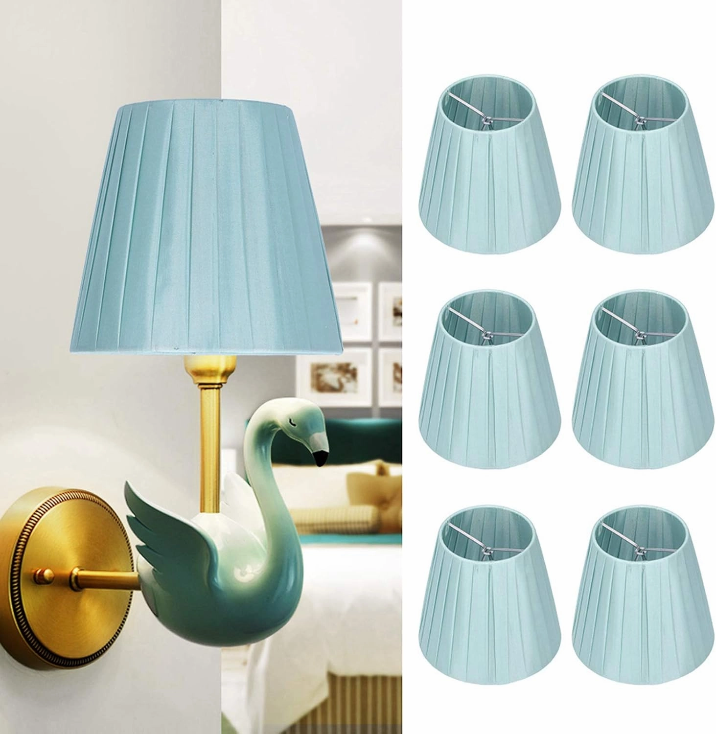6Pcs Chandelier Lampshade, Household Modern Clip On Fabric Lampshade Small Lamp Shade Droplight Wall Lamp Shade for Small A B C F P Bulb