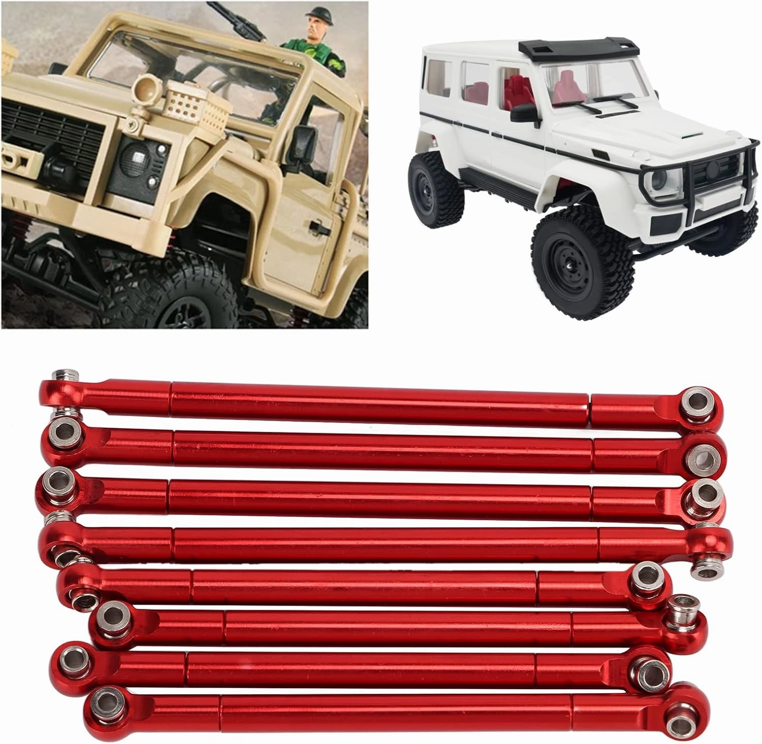8 PCS Aluminum Alloy Metal Model Upgrade RC Car Pull Rod Link Rod Linkage for MN86 Series (Red)
