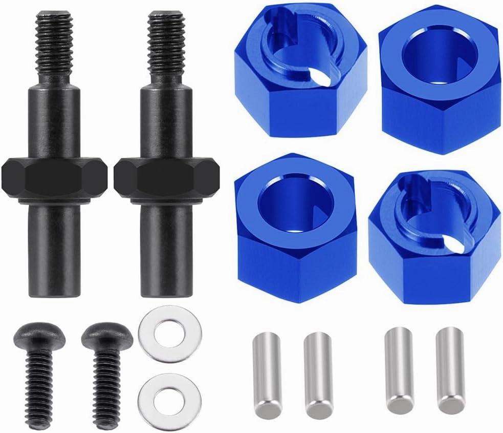 8mm to 7mm CVD Shaft and 4pcs 7mm Wheel Hex Hubs Kit for 1/16 1/18 RC Off-Road Car Truck LOSI Mini-B & Mini-T 2.0 (Blue)
