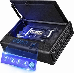 [2024 NEW] KAER Gun Safe, Biometric Gun Safes for Pistols, Quick Access Biometric Fingerprint Safe with Mute Function,LED Light,Two Handguns Capacity Pistol Safe for Home Bedside Nightstand and Car