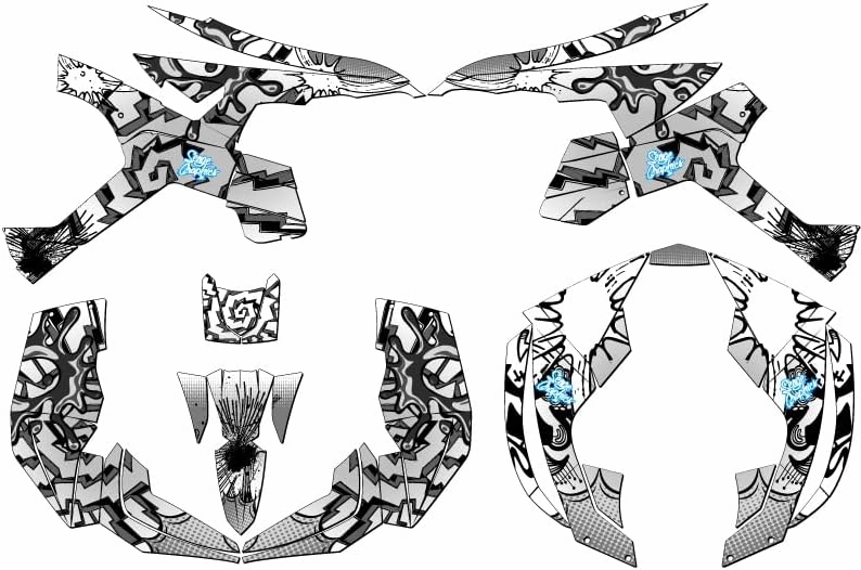 All Years Renegade 500/800/1000 Zany White Senge Graphics Kit Compatible with Can-Am