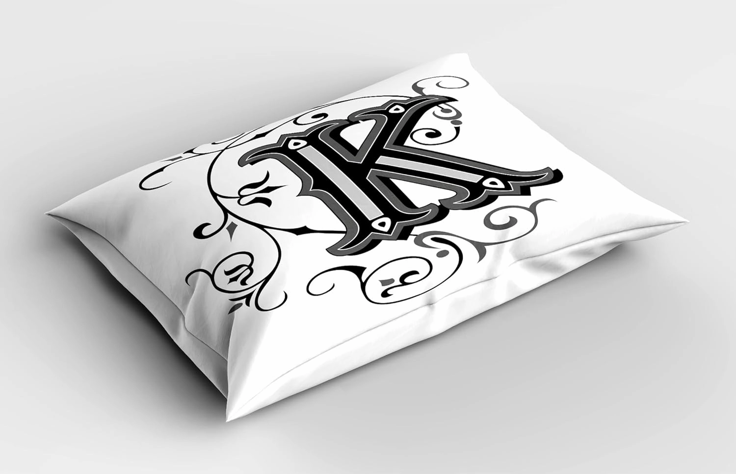 Ambesonne Letter K Pillow Sham Set of 2, Uppercase Design from Medieval Times Typography Sign Alphabet Pattern, Quality Microfiber Bedding Item for All Seasons, 26" x 20", Black Grey White