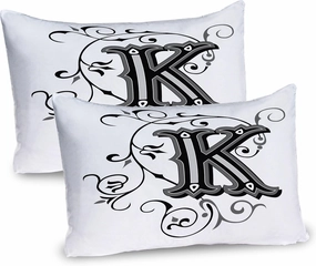 Ambesonne Letter K Pillow Sham Set of 2, Uppercase Design from Medieval Times Typography Sign Alphabet Pattern, Quality Microfiber Bedding Item for All Seasons, 26" x 20", Black Grey White